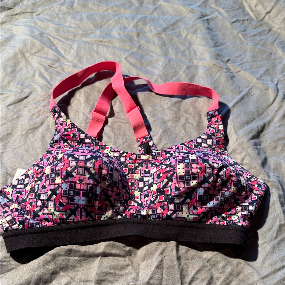 VSX Pink Geometric Sports Bra with Black Band